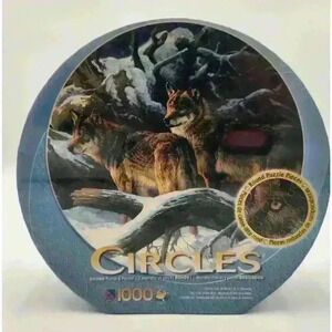 NIB Sure Lox 1000‎ Piece 27" Diameter Round Wolves In Winter Puzzle Sealed Xmas